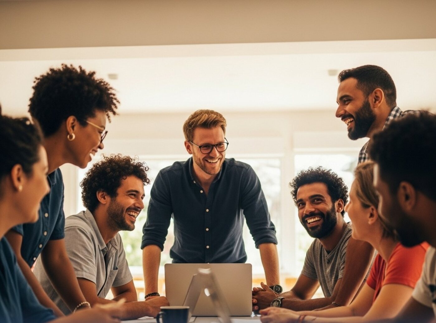 Un groupe d'entrepreneur·e·s réuni·e·s autour d'un ordinateur portable